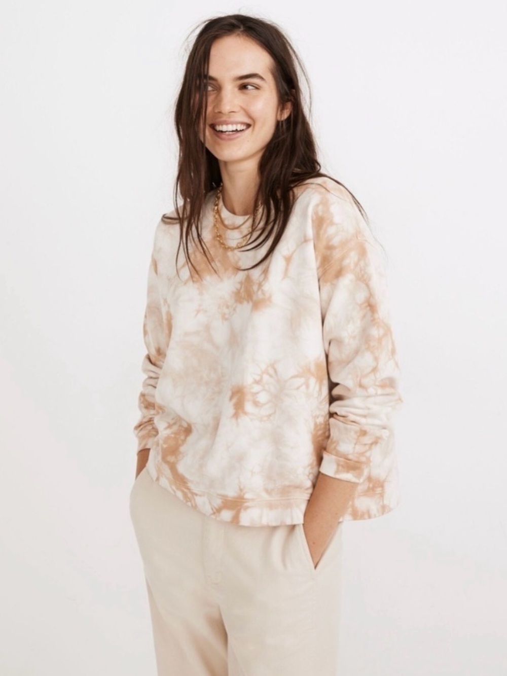 Madewell Beige and White Tie-Dye Pullover Sweatshirt